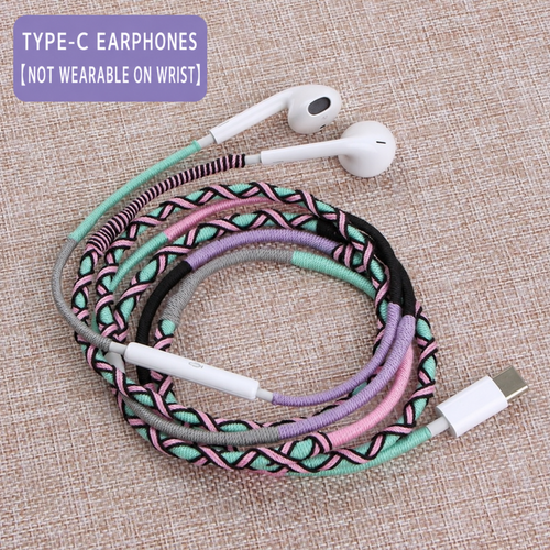 Colorful Braided Type-C Wired Earphones with Inline Controls & Bracelet-Style Cable