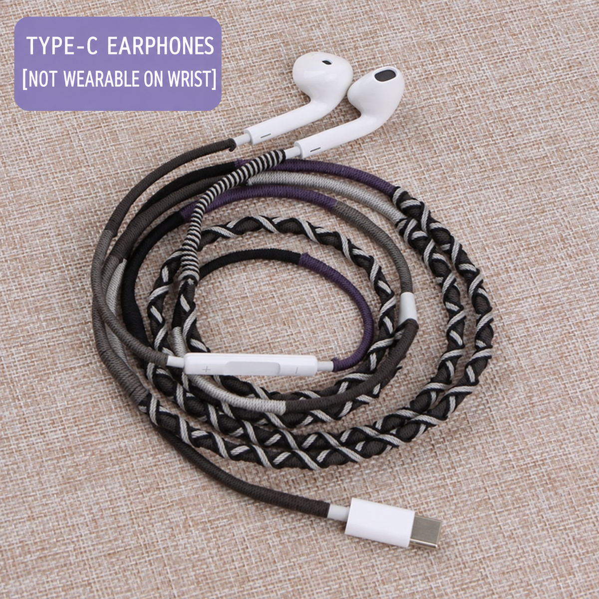 Colorful Braided Type-C Wired Earphones with Inline Controls & Bracelet-Style Cable