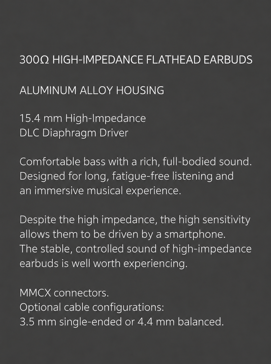 300Ω HiFi Flathead Earbuds with Detachable MMCX Cable – 3.5mm / 4.4mm Balanced