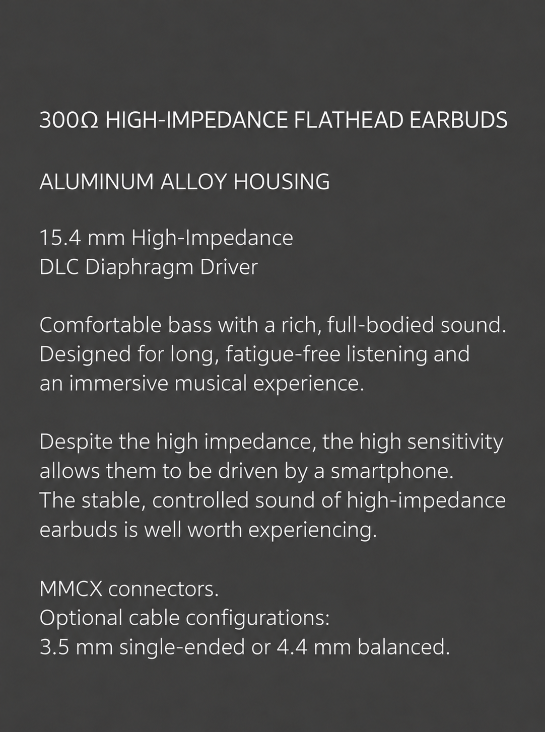 300Ω HiFi Flathead Earbuds with Detachable MMCX Cable – 3.5mm / 4.4mm Balanced