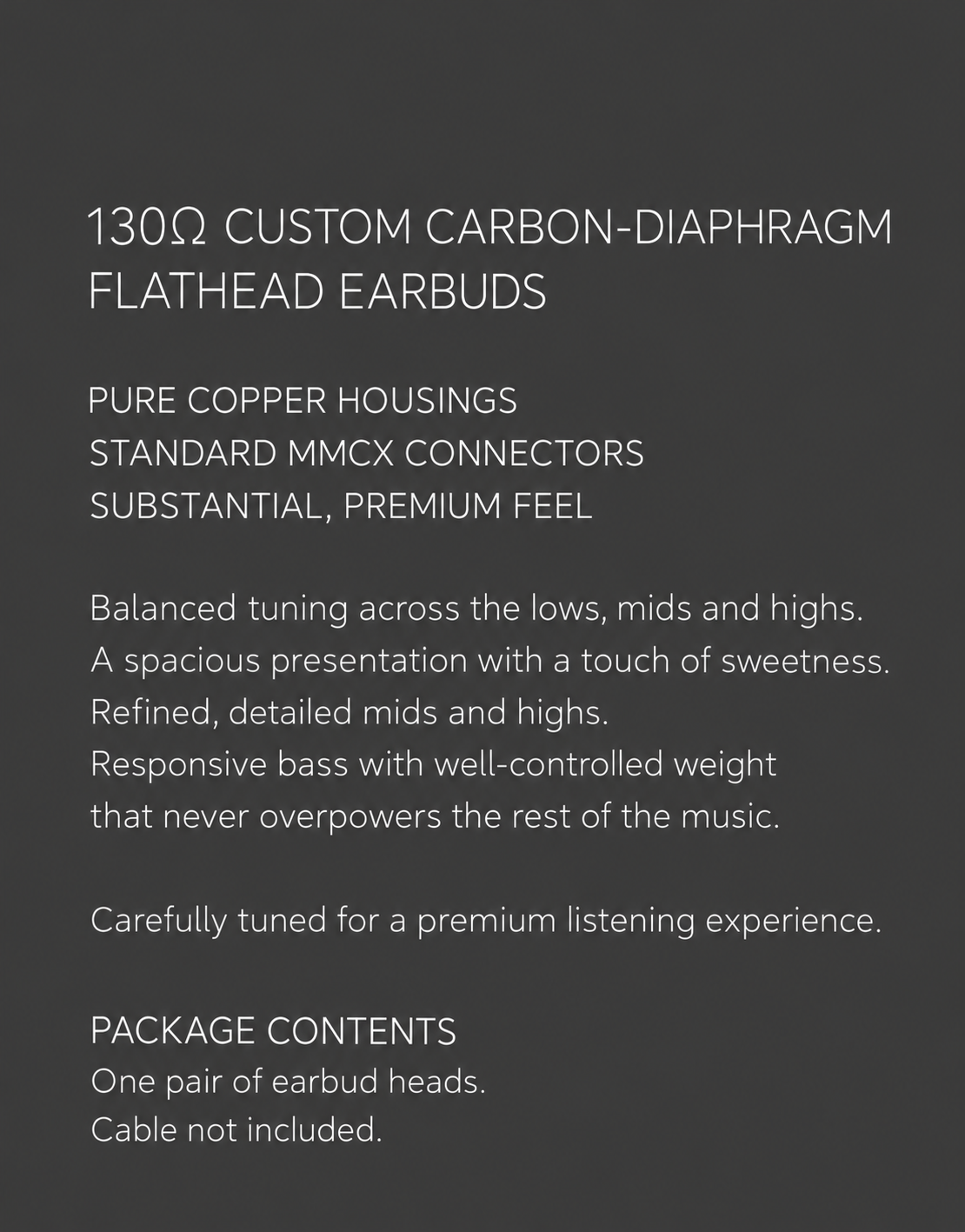 130Ω DIY HiFi Flathead Earbuds with Carbon Diaphragm & Detachable MMCX
