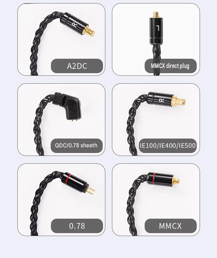 QCC5181 IEM cable connector options including A2DC, MMCX, QDC and 0.78mm 2Pin