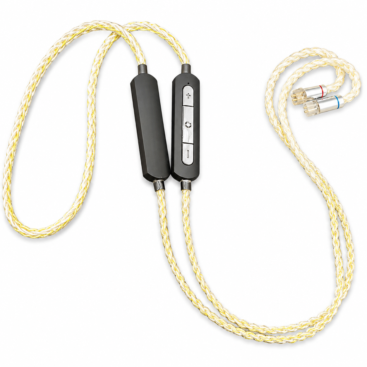 QCC5181 Bluetooth 6.0 gold and silver plated IEM cable on white background