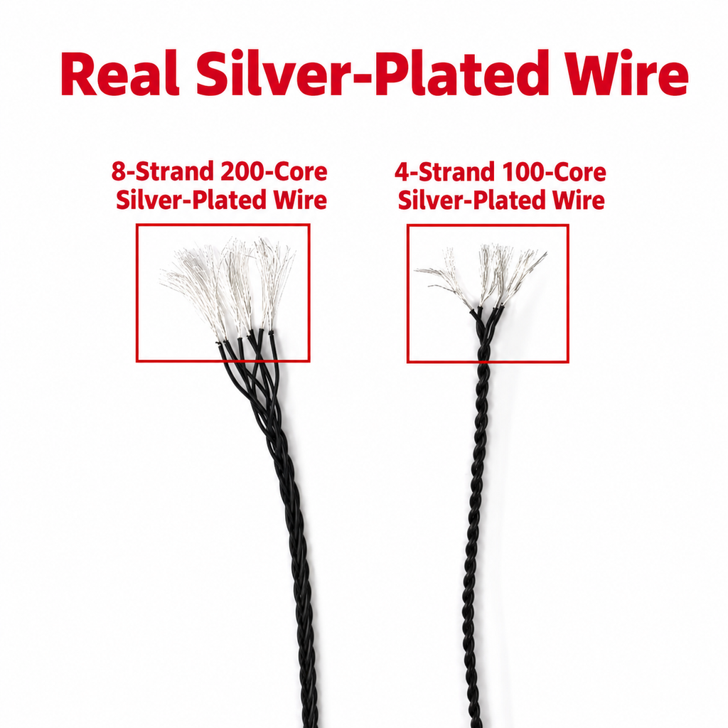 Silver-plated wire strand and core comparison