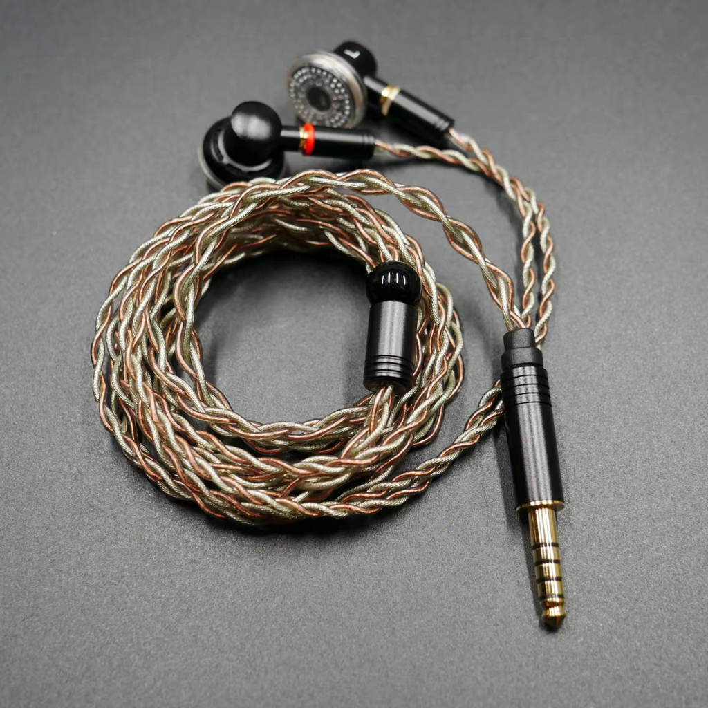 Braided cable and metal flat head earbuds