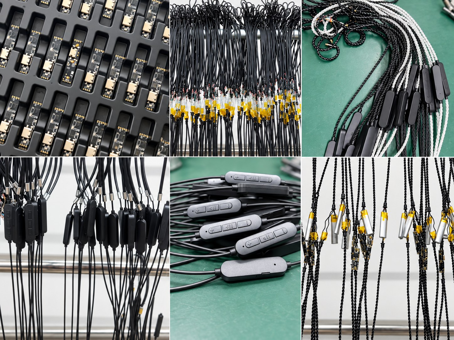 Bluetooth and IEM cable components and finished products during batch production